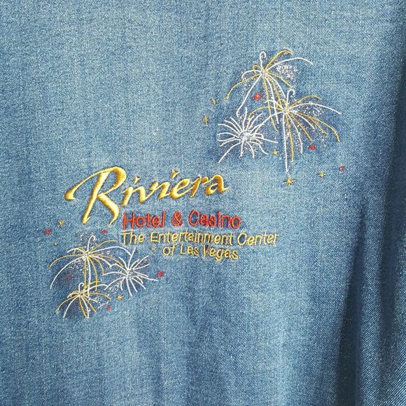 Vintage 90s Riviera Hotel Casino Las Vegas Denim Jacket Mens Size XXL Distressed - Picture 1 of 7
